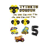İnşaat Temalı Doğum Günü Bannerlı Kamyon Kepçe Şekilli Balon Seti Yaş 5