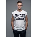 Insane Minds Brooklyn Series: Siyah Varsity Baskılı Kolsuz Oversize Erkek T-Shirt - Beyaz - XL