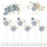 inSowni 20'li Paket Şık Tozlu Mavi Çiçek Gelin Düğün Saç Yan Taraklar+Çiçekli Saç Pimleri+Bükümlü Spiral İnci Saç İğneleri Klipsler Adet Resmi Balo Başlıkları Gelinler, Nedimeler Kadınlar Kızlar için Aksesuarlar