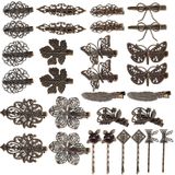 inSowni 30'lu paket/15 çift bronz metal retro vintage timsah saç klipsi, toka, ponpon, yaprak çiçek, kelebek aksesuarı, kadınlar ve kızlar için