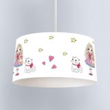 İnstababyrooms Beyaz Tatlı Kız ve Kedi Desenli Çocuk Odası Dijital Baskılı Sarkıt Avize