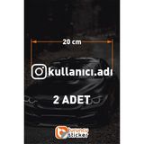 Instagram Logolu Kullanıcı Adı - 2 Adet 20 cm - Araç Kelebek Cam Sticker Etiketi Folyo Kesim - Beyaz