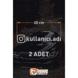 Instagram Logolu Kullanıcı Adı - 2 Adet 20 cm - Araç Kelebek Cam Sticker Etiketi Folyo Kesim - Gri