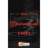 Instagram Logolu Kullanıcı Adı - 2 Adet 20 cm - Araç Kelebek Cam Sticker Etiketi Folyo Kesim - Kırmızı