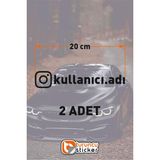 Instagram Logolu Kullanıcı Adı - 2 Adet 20 cm - Araç Kelebek Cam Sticker Etiketi Folyo Kesim - Siyah