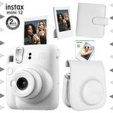 Instax Mini 12 Beyaz 10'lu Film Çerçeve Kare Albüm Deri Kılıf ve Fotoğraf Makinesi Seti
