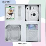 Instax mini 12 Beyaz Fotoğraf Makinesi 10'lu Film Simli Pleksi Kılıf Mandal ve Kıskaçlı Resim Standı