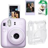 Instax Mini 12 Fotoğraf Makinesi-10'lu Film-Şeffaf Pleksi Kılıf ve Fotoğraf Çerçevesi Seti 2 Mor - Altın