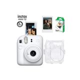 Instax Mini 12 Fotoğraf Makinesi 10'lu Film Simli Pleksi Kılıf ve Fotoğraf Çerçevesi Seti 2 - Beyaz