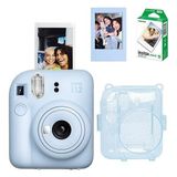 Instax Mini 12 Fotoğraf Makinesi 10'lu Film Simli Pleksi Kılıf ve Fotoğraf Çerçevesi Seti 2 - Mavi