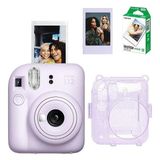 Instax Mini 12 Fotoğraf Makinesi 10'lu Film Simli Pleksi Kılıf ve Fotoğraf Çerçevesi Seti 2 - Mor