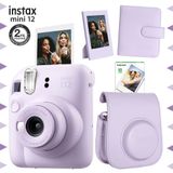 Instax Mini 12 Lila 10'lu Film Çerçeve Kare Albüm Deri Kılıf ve Fotoğraf Makinesi Seti