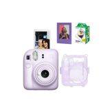 Instax mini 12 Lila Fotoğraf Makinesi Simli Pleksi Kılıf Çerçeve ve 20'li Film Hediye Seti-FOTSI00199-ST4-20-PK-C