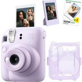 Instax mini 12 Lila Fotoğraf Makinesi Simli Pleksi Kılıf Çerçeve ve 20'li Film Hediye Seti-FOTSI0019