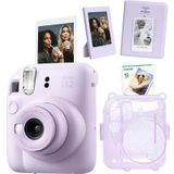Instax mini 12 Lila Fotoğraf Makinesi Simli Pleksi Kılıf Pvc Albüm 10'lu Film ve Çerçeveli Hediye Se