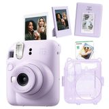 Instax mini 12 Lila Fotoğraf Makinesi Simli Pleksi Kılıf Pvc Albüm 10'lu Film ve Çerçeveli Hediye Seti-FOTSI00199-ST5-10-PA-PK-C