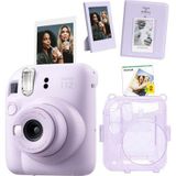 Instax mini 12 Lila Fotoğraf Makinesi Simli Pleksi Kılıf Pvc Albüm 20'li Film ve Çerçeveli Hediye Se