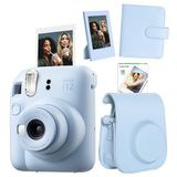 Instax Mini 12 Mavi 10'lu Film Çerçeve Kare Albüm Deri Kılıf ve Fotoğraf Makinesi Seti