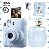 Instax Mini 12 Mavi 10'lu Film Kıskaçlı Stand PVC Albüm Simli Pleksi Kılıf ve Fotoğraf Makinesi Seti