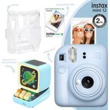 Instax mini 12 Mavi Fotoğraf Makinesi-10'lu Film-Şeffaf Kılıf ve Divoom Ditoo Pro Mavi Uyarlanabilir