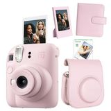 Instax Mini 12 Pembe 10'lu Film Çerçeve Kare Albüm Deri Kılıf ve Fotoğraf Makinesi Seti