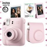 Instax Mini 12 Pembe Fotoğraf Makinesi 10'lu Film Çerçeve ve Deri Kılıf Seti