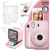 Instax mini 12 Pembe Fotoğraf Makinesi-10'lu Film-Şeffaf Kılıf ve Divoom Ditoo Pro Pembe Uyarlanabil