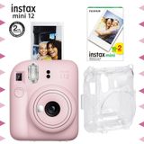 Instax Mini 12 Pembe Fotoğraf Makinesi 20'li Film ve Şeffaf Kılıf Seti