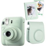 Instax Mini 12 Yeşil 10'lu Film Mini Albüm Deri Kılıf ve Fotoğraf Makinesi Seti