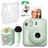Instax Mini 12 Yeşil 10'lu Film Şeffaf Kılıf Divoom Fairy OK Yeşil Karaoke Mikrofonlu FM Radyolu Bluetooth Hoparlör ve Fotoğraf Makinesi