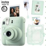 Instax mini 12 Yeşil Fotoğraf Makinesi-10'lu Film-Kıskaçlı Stand-PVC Albüm ve Simli Pleksi Kılıf Set