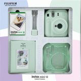 Instax mini 12 Yeşil Fotoğraf Makinesi 10'lu Film Simli Pleksi Kılıf PVC Albüm ve Kıskaçlı Resim Sta