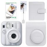 Instax Mini 13 Fotoğraf Makinesi Deri Çanta Albüm Kıskaç ve 10'lu Film Hediye Seti (Beyaz)