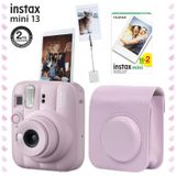 Instax Mini 13 Fotoğraf Makinesi Deri Çanta Kıskaç + 20'li Film Hediye Seti pembe