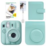 Instax Mini 13 Lagoon Green Fotoğraf Makinesi Deri Çanta Albüm Kıskaç ve 20'li Film Hediye Seti