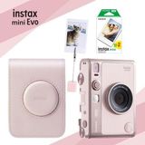 Instax Mini Evo Gentle Rose Hybrit Fotoğraf Makinesi, 20'li Film, Kıskaç ve Deri Çanta Hediye Seti