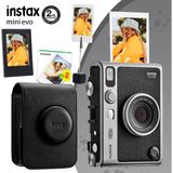Instax Mini Evo Siyah Fotoğraf Makinesi20'li Film Deri Kılıf Çerçeve ve Kıskaçlı Stand