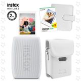 Instax mini Link 3 Beyaz Akıllı Telefon Yazıcısı Beyaz Çanta Deri Albüm ve 20'li mini Film