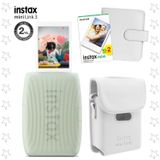 Instax mini Link 3 Yeşil Akıllı Telefon Yazıcısı Beyaz Çanta Deri Albüm ve 20'li mini Film