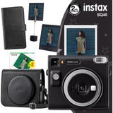 Instax SQ40 Siyah 20'li Kare Film Deri Kılıf Albüm Pleksi Çerçeve Kıskaçlı Stand ve Fotoğraf Makinesi