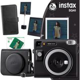 Instax SQ40 Siyah Fotoğraf Makinesi 10'lu Kare Film Deri Kılıf Albüm ve Pleksi Çerçeve ile Modern Tasarım