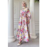 InStyle Begonya Çiçeği Pembe Mango Elbise