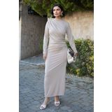 InStyle Büzgülü Sandy Bej Elbise
