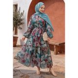 InStyle Çiçek Desen Bağcıklı Turkuaz Elbise