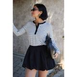 InStyle Çizgili Waffle Beyaz Bluz
