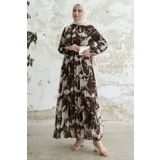 InStyle Diva Yakası Kuşaklı Piliseli Şifon Elbise - Haki