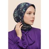 InStyle Eskiz Çiçek Desen Mor Soft Pamuk Eşarp