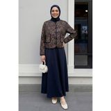 InStyle Etnik Desen Ceket Etek Lacivert Takım