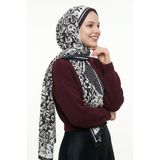 InStyle Etnik Floral Desen Siyah-Beyaz Soft Pamuk Şal