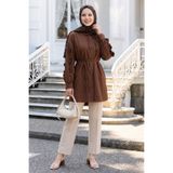 InStyle Fırfır Kol Kuşaklı Kahverengi Tunik